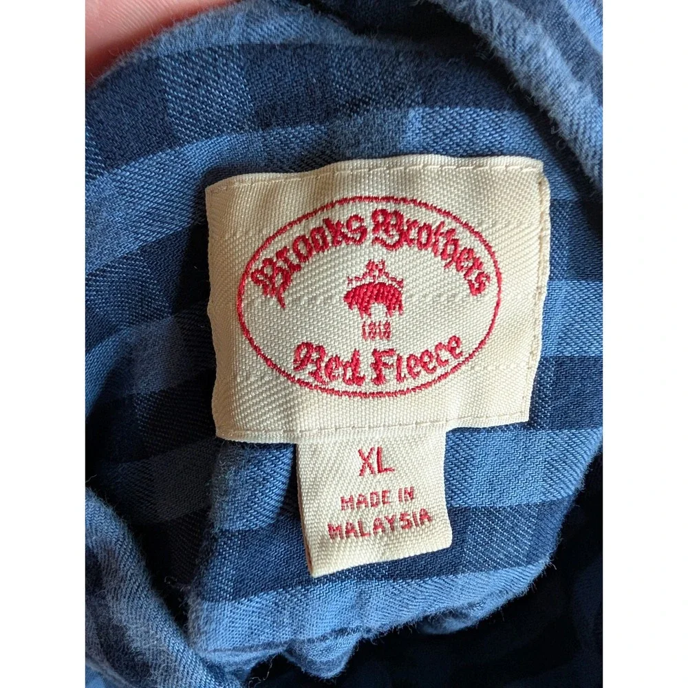 Brooks Brothers Red Fleece Shirt Mens XL Blue Gingham Check Cotton Button Down